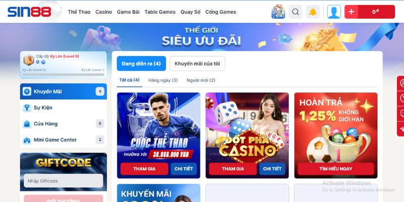 Khuyến Mãi SIN88 - Tổng Hợp Ưu Đãi Mới Nhất Năm 2025 2 Tổng hợp tất cả chương trình khuyến mãi SIN88 nổi bật
